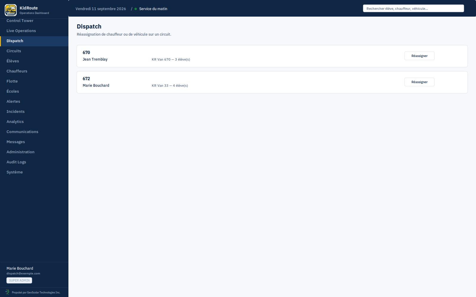 KidRoute Dashboard - Dispatch